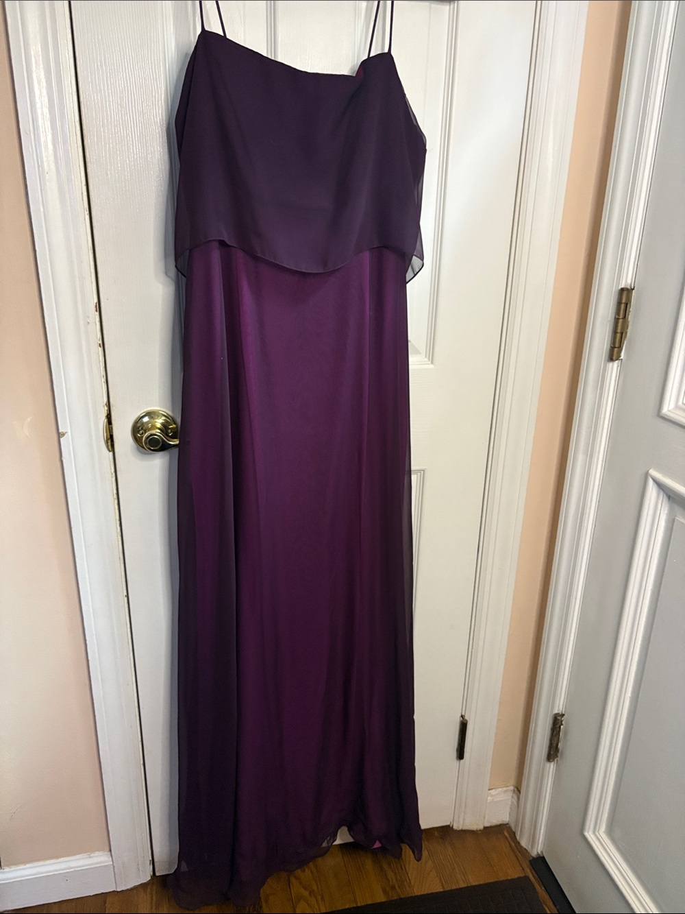 Women's Purple Layered Spaghetti-Strap Evening Dress - Picture 1 of 5